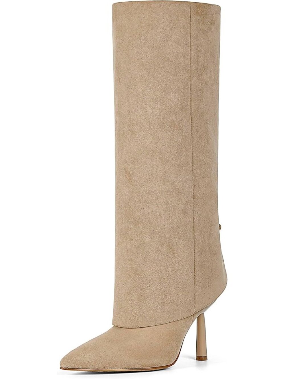 Women's Khaki Faux Suede Pointed Toe Stiletto Heel Fold Over Knee High Boots